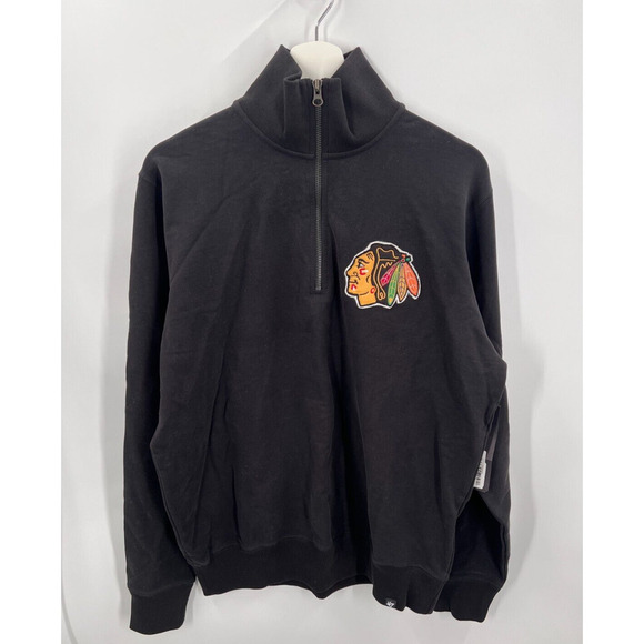 '47 Chicago Blackhawks 1/2 Zip Pullover Sweatshirt Striker Black Men's Medium - Picture 1 of 4